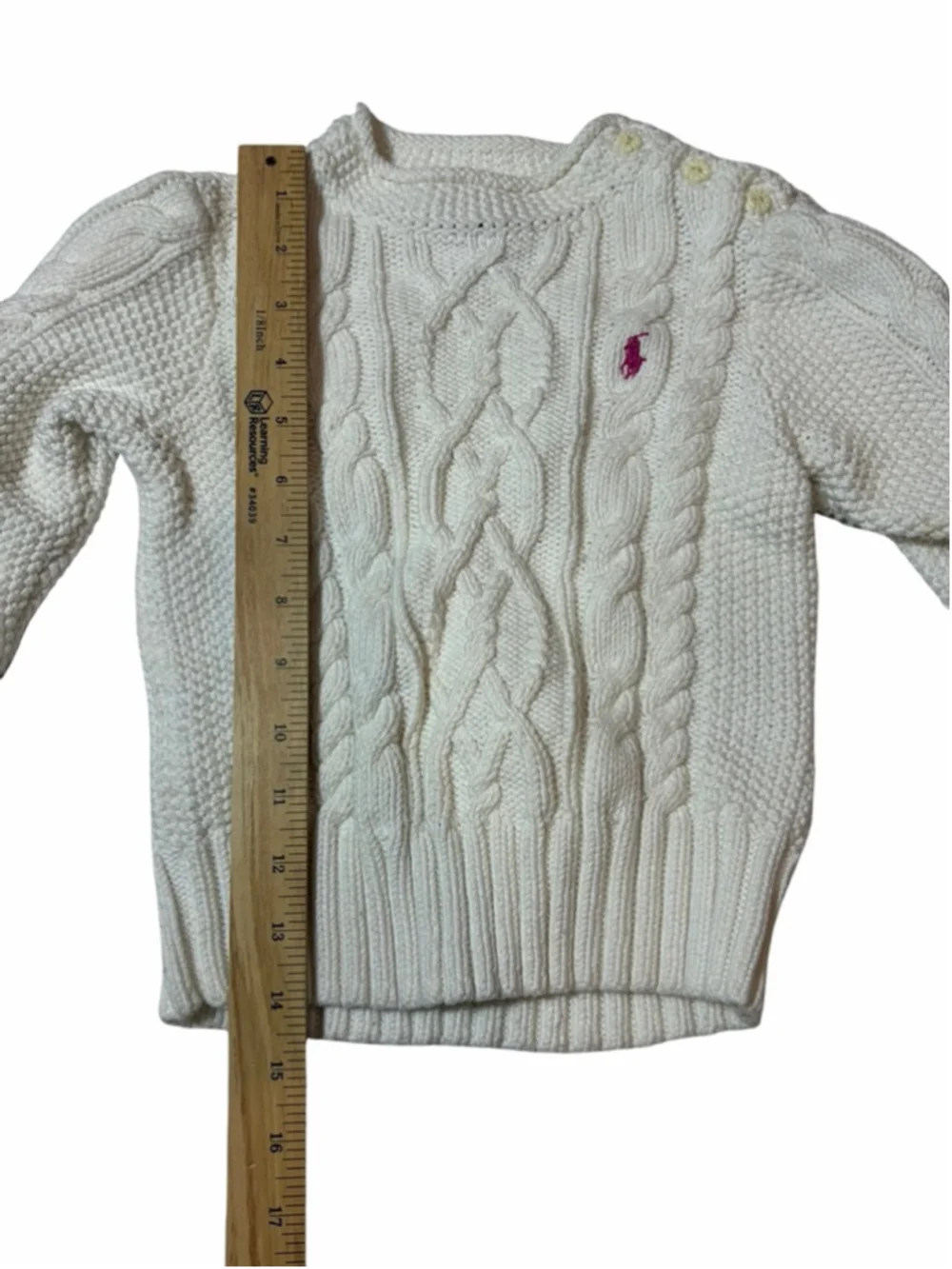 Vintage Ralph Lauren Cable Knit Sweater Cream Rolled Neck Cotton Girls 6X
